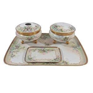 Antique Porcelain Vanity Set Dresser Tray Hand Painted MZ Austria & Bavaria
